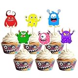 36PCS Monster Cupcake Toppers Cute Monster Cake Picks with 6 Fun Designs Colorful Party Decorations for Birthday Holiday Celebration Dessert Table Supplies