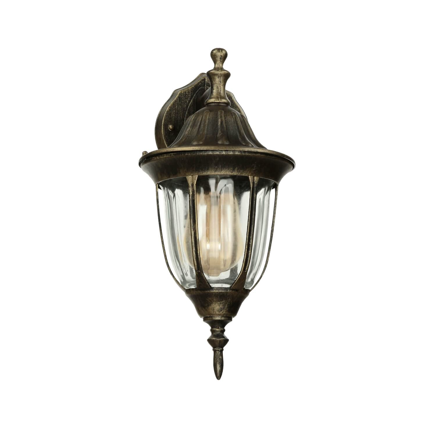 Licht-Erlebnisse Außenwandleuchte Aluminium Glas in Gold Antik IP44 Garten Terrasse H:35 cm E27 Laterne hängend Rustikale Außenlampe Wand Hof MILANO