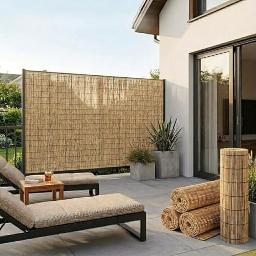 Cañizo de Caña Natural para Ocultación Jardín, Rollo Valla Bambú, Cubre Vallas y Barandilla Balcón, Cerramiento Terraza Exterior, Cercado Jardín, Paneles Ocultación(Natural,0.91 m H x 3.96 m L)