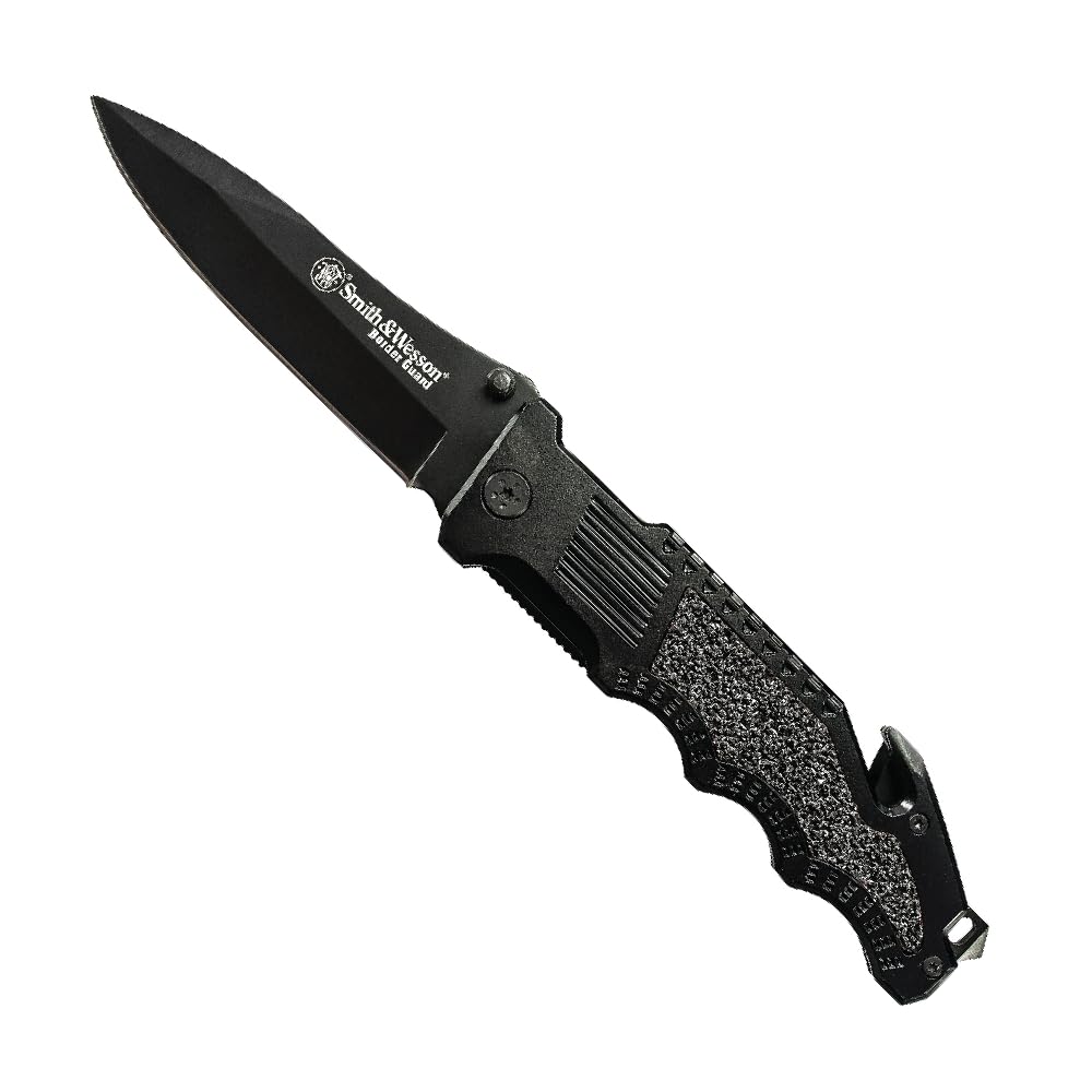 Smith & Wesson Unisex – dla dorosłych, nóż składany, długość ostrza: 10,8 cm, Drop Point, Border Guard Linerlock, czarny, 25 cm