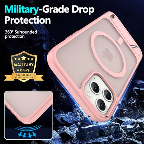 for iPhone 15 Pro Max case: [fit for Magsafe] Strong Magnetic & Invisible Stand, Military-Grade Protection with Screen Protector, Adjustable Kickstand Frosted Translucent Matte Phone Case, Girly Pink by MDCN - Used condition - Image 4
