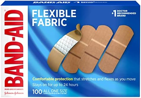 Band-Aid Brand Sterile Flexible Fabric Adhesive Bandages, Comfortable Flexible Protection & Wound Care for Minor Cuts & Scrapes, Pad Designed to Cushion Painful Wounds, One Size, 100 ct