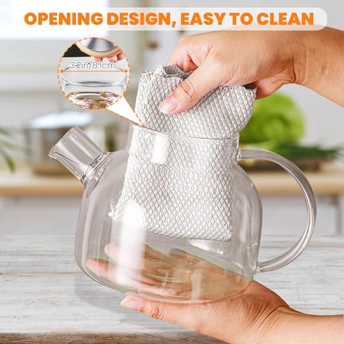 Image of Glass Tea Pot Kettles Stovetop Safe, 1000ml Heatproof Borosilicate Glass Teapot Water Pitcher with Bamboo Lid and Removable Filter Spout for Loose Leaf and Blooming Tea 1 Pcs