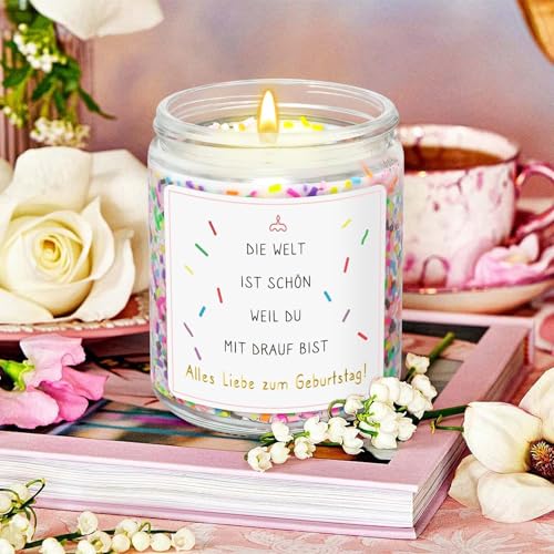 LUXHOMY Geburtstagsgeschenk für Frauen, Geschenk für Freundin, Geburtstag Kerze, Geschenke zur Geburt für Frau, Freundin, Freund, Mama, Schwester, Tochter, Vanille-Duftkerze (200g)