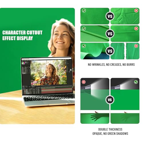 BEIYANG 10 X10 FT Green Backdrop Cloth for Photography, Large Green Screen Background for Photoshoot, Green Cloth Fabric Curtain Chromakey Video Photoshoot Studio YouTube Conference Streaming - Thumbnail 6
