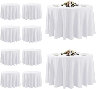 TUOTPE 10 Pack 120 Inch White Round Tablecloths - Stain Resistant Wrinkle-Free Polyester Washable Covers for Weddings Parties Banquets