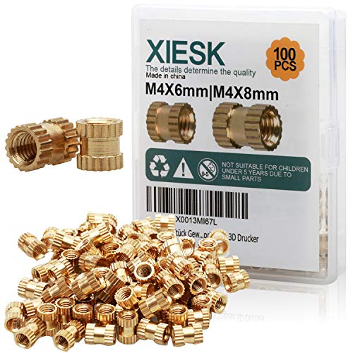Preisvergleich Produktbild XIESK 100 Stück Gewindeeinsatz M4, M4X6mm M4X8mm Rändelmuttern Messing Innengewinde für Spritzguss 3D Drucker