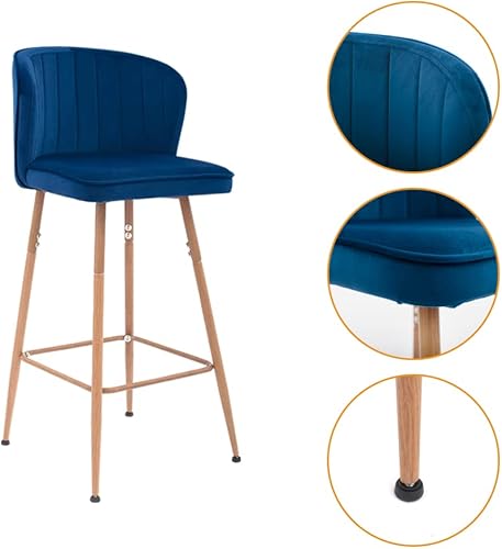 Miniatura 6 de CangLong Taburetes de bar de terciopelo de altura de mostrador, sillas de bar de terciopelo modernas tapizadas con patas de metal para cocina,