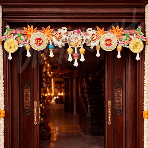 Image of Divyakosh Handcrafted Designer Toran for Main Door | Premium Ganesh Shubh-Labh Elephant Door Hanging | Festive Diwali Pooja Home Decor Bandhanwar - 40 Inch