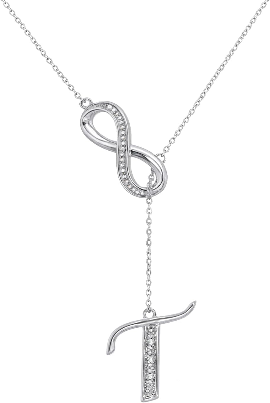 Cali Trove Diamond Infinity Lariat Necklace for Women in 925 Sterling Silver| Infinity Pendant in A to Z Letter | Silver Pendant Necklace Gift for her | Jewelry for Women