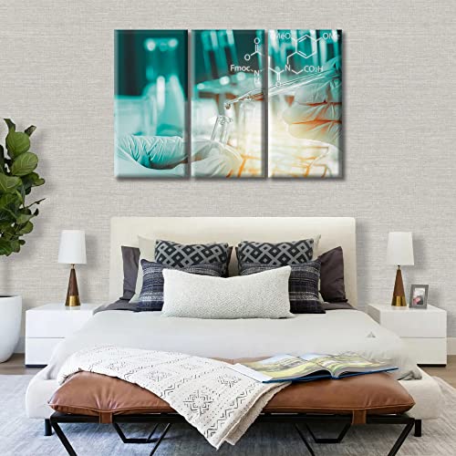 Image of Clinical Laboratory Artwork Canvas Wall Art Scientist Hand Holding Test Tubes Laboratory Research Painting Bedroom Living Room 3 Pieces Wall Decor for Living Room Framed Ready to Hang , 60 inchWx40 inchH