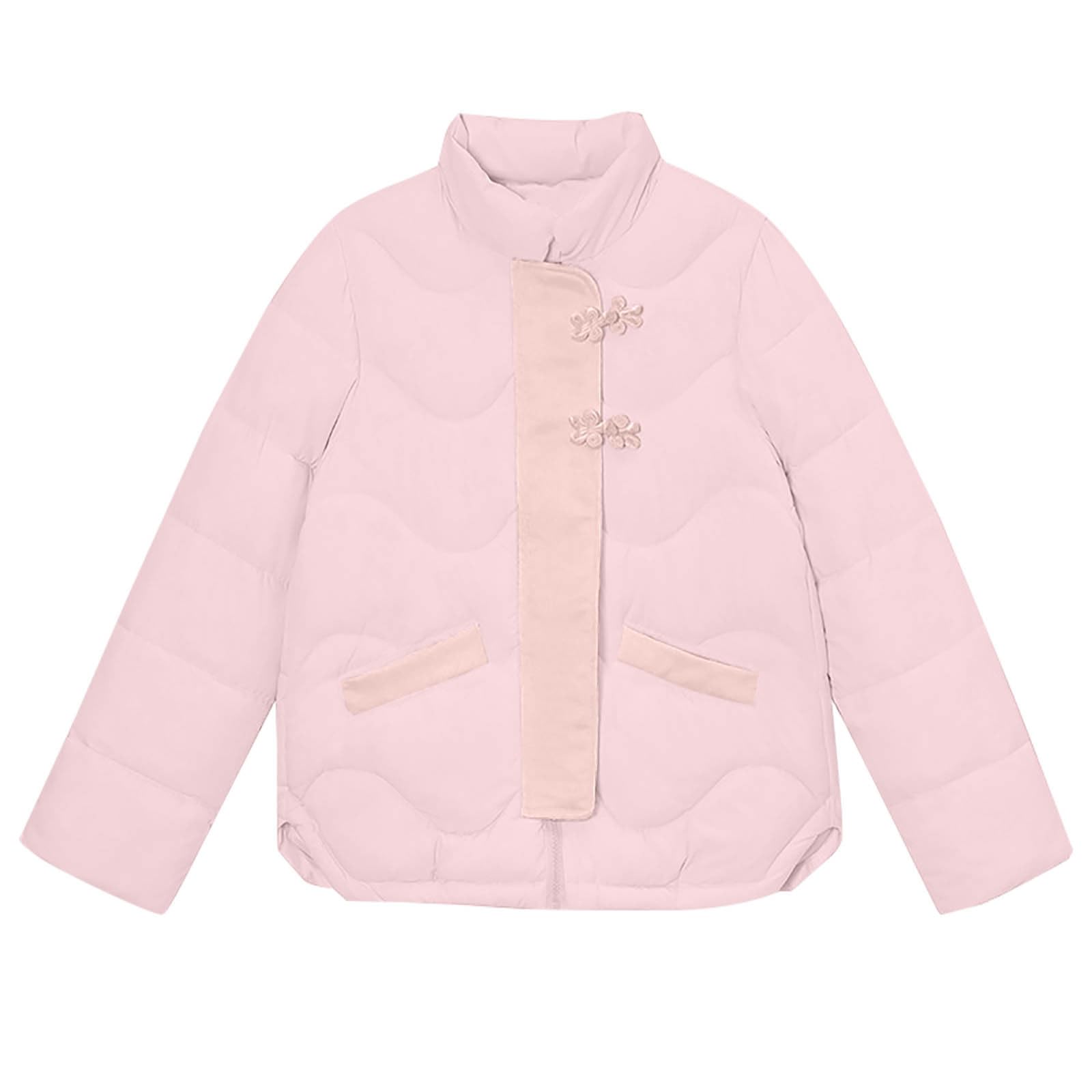Chaquetas acolchadas para mujer con bolsillos, chaquetas acolchadas para mujer, abrigo de plumón vintage, cuello alto, acolchado, con cremallera, para invierno, cálido, con nudo y botones