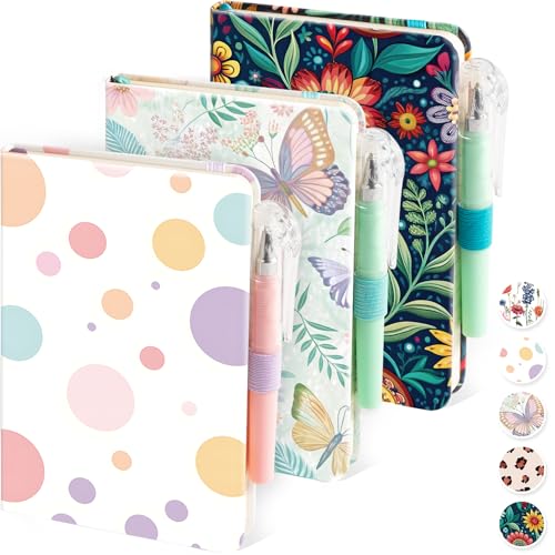 NIRMIRO Mini taccuino tascabile estetico, formato A6 (9,4 x 14,5 cm), con penna, carta a righe da 100 g/m², grazioso piccolo diario per bambini/ragazze/donne, bolle colorate, farfalle floreali
