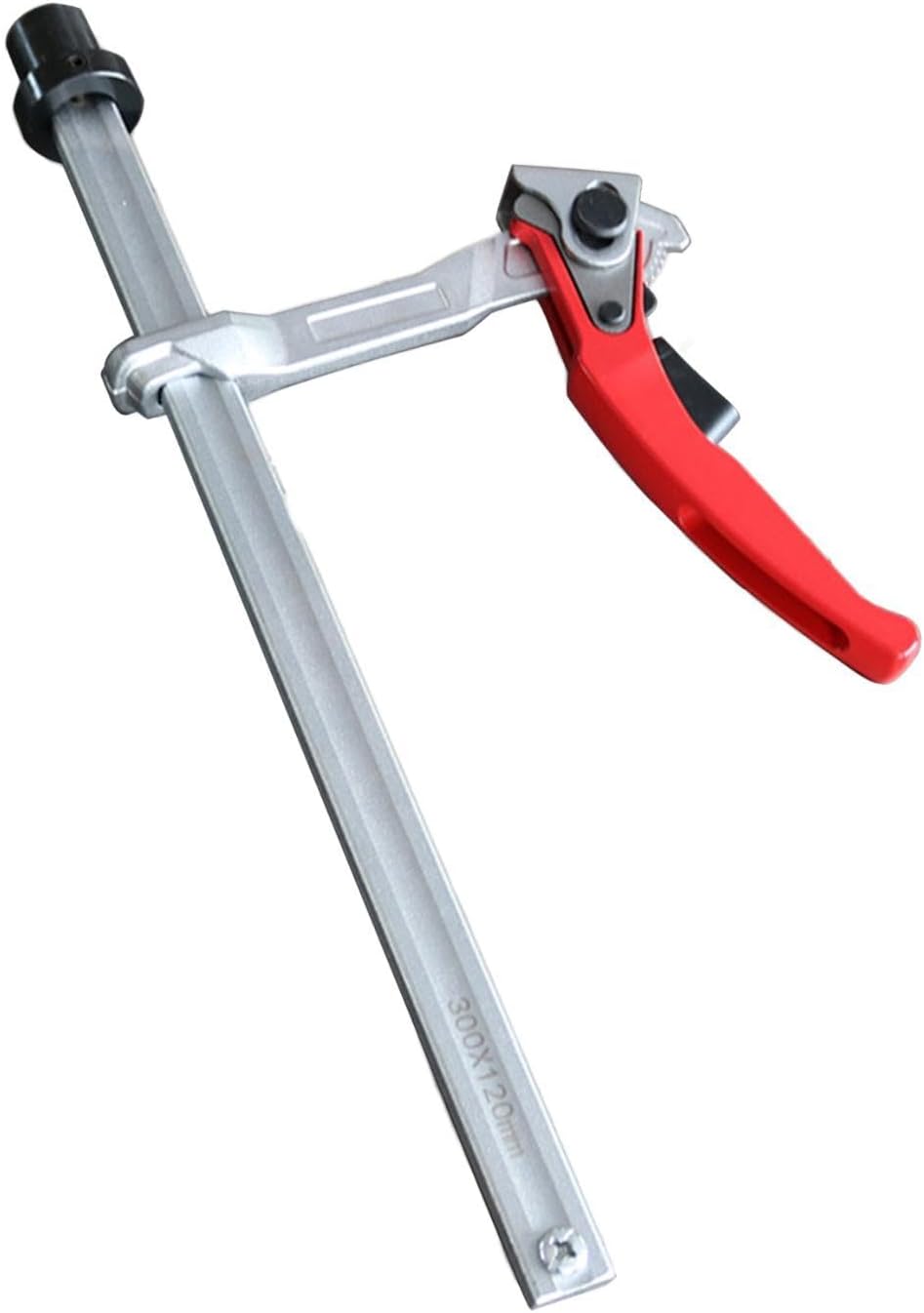 28mm Ratchet Workbench Clamp for Carpentry and Welding, 300mm Clamping Range, 120mm Throat Depth, Chrome Steel Construction