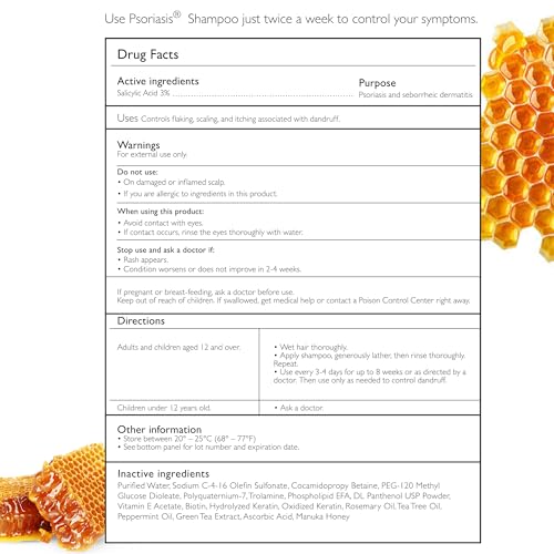 Image of Psoriasis Shampoo for Eczema, and Folliculitis Treatment - Seborrheic Dermatitis Antifungal Shampoo for Ringworm, Acne, Flaking, Dry & Itchy Scalp Treatment - Psoriasis Relief with Manuka Honey