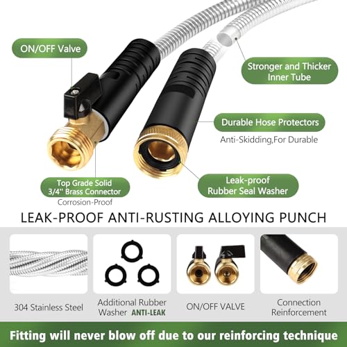 Frojuly Metal Garden Hose 50 Ft Stainless Steel Water Hose Heavy Duty Flexible Lightweight Durable Long No Kink Hoses Pipe With 10 Function Nozzle Strong 3/4’’ Solid Brass Fitting For Outdoor Yard thumb #1