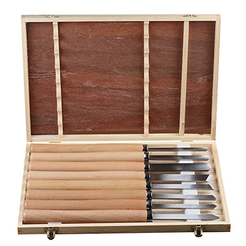 BomDog Set Di Scalpelli per Tornio per Legno da 8 Pezzi, Accessori per Tornitura Del Legno Utensili per Tornitura Del Legno, Manici in Legno Duro, Sgorbia in Acciaio Al Manganese