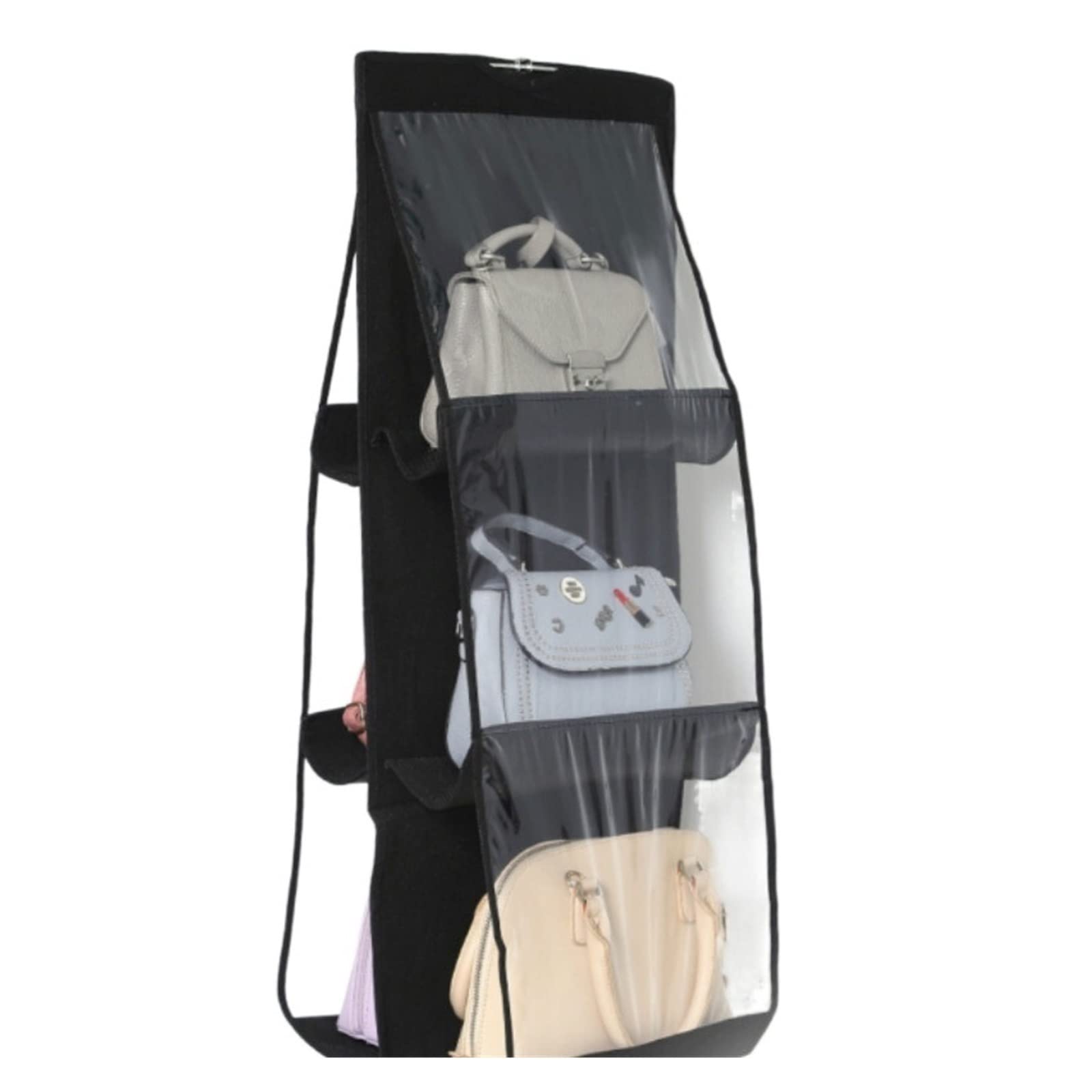 JINGYAN Storage Boxes Hanging Handbag Organizer for Wardrobe Closet Transparent Storage Bag Door Wall Clear Sundry Shoe with Hanger Pouch(Schwarz)