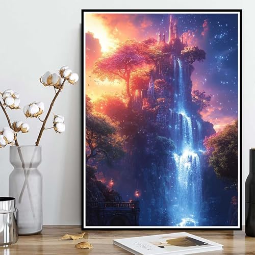 Diamond Painting Castillo Pintura Diamante Cascada Diamond Painting Adultos 5D DIY Punto de Cruz Pintura de Diamante Manualidades Adultos para Decoracion Pared, Regalo Mujer 40x30cm -ly25082UAIZ99I