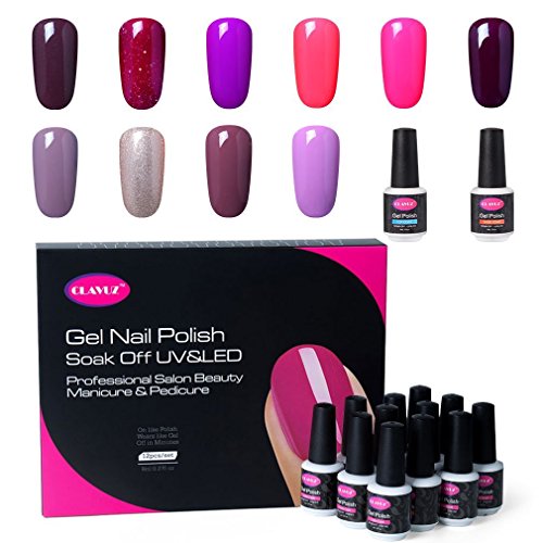 CLAVUZ Gel Nail Polish Set 12PCS Soak Off UV Gel Nail Lacquer with Top and Base Coat Nail Art New Starter Kit 8ML