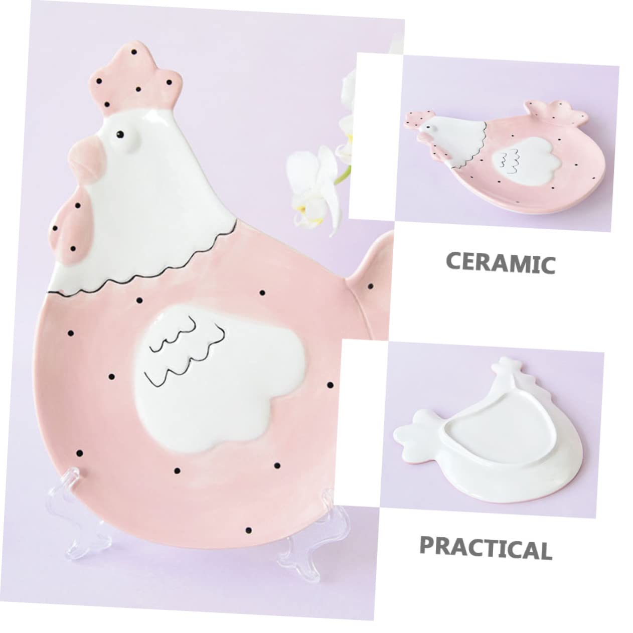 Plato de Cerámica con Forma de Pollo Rosa para Galletas y Postres, Diseño Delicado y Resistente para Bodas y Bares