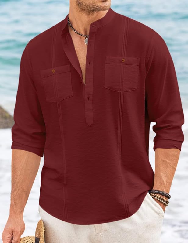Image of Macsivo Combo of Men's Regular Fit Cotton Blend Solid Casual Short Kurta with Mandarin Collar and Pockets Kurta Pack of 2