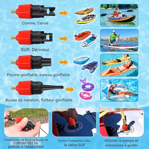 Connecteur de tête de pompage multi-embouts adaptateur de gonfleur de paddle - 4