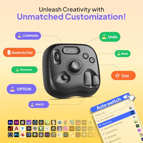 TourBox Lite - Editing Keyboard Compact, Artists Go-to Drawing Macro Keypad, Works with Clip Studio Paint & More, Creative Console Controller with Custom Software, Cable, Travel Bag - Wired Kit