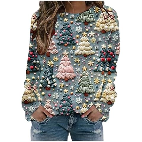 Funny Christmas Tree Print Sweatshirt for Women Cover
