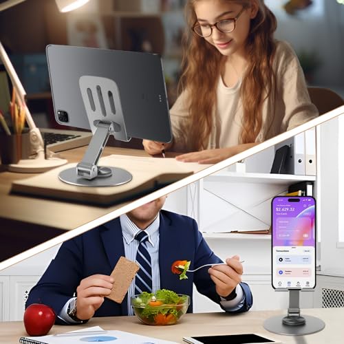 Image of 2 Pack Dual Folding Mobile Phone Stand,360 Degree Rotating Mobile Phone Holder for Desk,Compatible with All Smartphones (Grey&Grey)