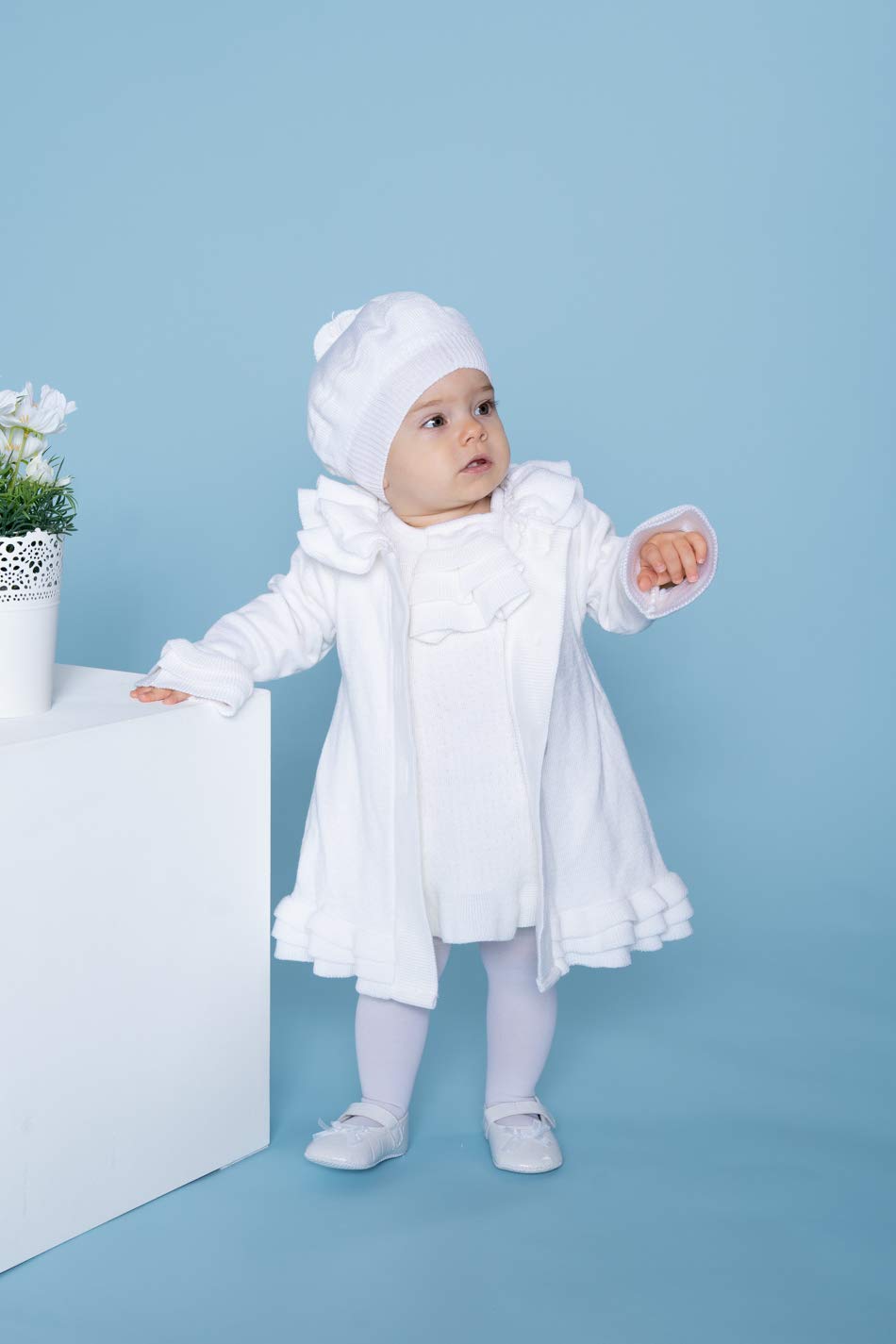 Vestido de bautizo, vestido de punto, abrigo, gorro de bautizo Modelo 2. 74 cm