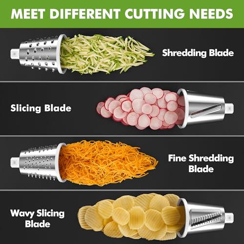 Image of Geedel Rotary Cheese Grater - Upgraded Vegetable Shredder with 4 Interchangeable Blades, Easy to Clean Cheese Shredder with Handle, Kitchen Grater Nuts Grinder for Cutting Cheese, Vegetable, Nuts