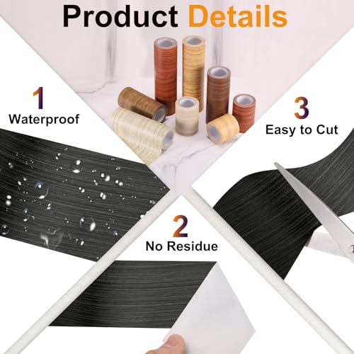 Image of PATIKIL Wood Grain Tape 4.7 inch x 32 ft, Self-Adhesive Wood Texture Repair Tape Realistic Wooden Effect Patch for Furniture Cabinets Floor Walls, Black Wood Grain