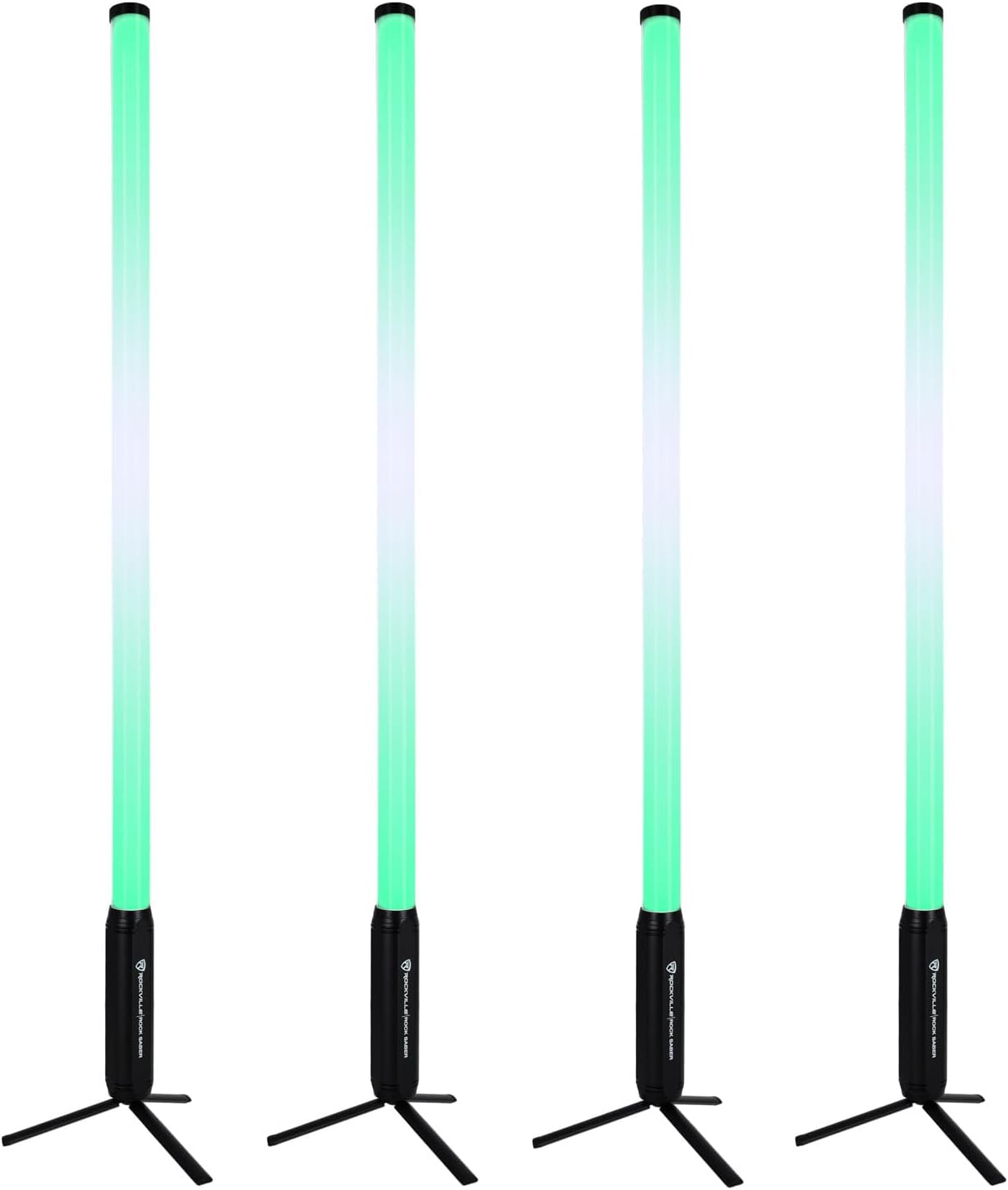 Rockville 4X Rock Saber Black Wireless DMX DJ Tube Lights, 5ft, 23H Battery, 192 RGBWA LEDs, IP65 Indoor/Outdoor, App Control+Remote, Padded Bag, Floor Stand/Truss Mount, Pro Stage Lighting
