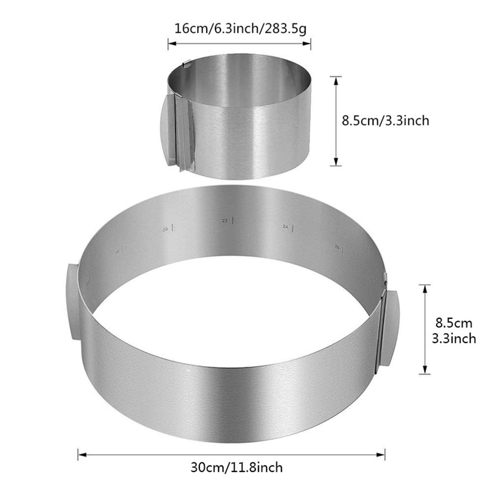 BATLAM Kuchenform-Set Kuchenformen zum Backen 2 Stück, Kuchenformen, runde Kuchenform, kleine Kuchenformen, verstellbar von 16-30 cm, Tortenring mit Skala, Höhe: 8,5 cm