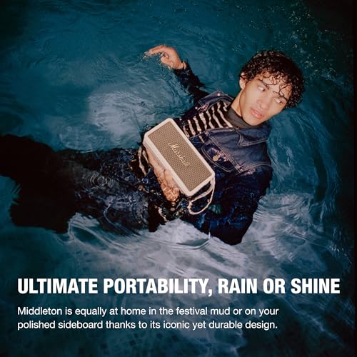 Image of Marshall Middleton Portable Bluetooth Speaker with 20+ Hours of Portable Playtime, 360 Sound, Dust & Waterproof (IP67) - Cream