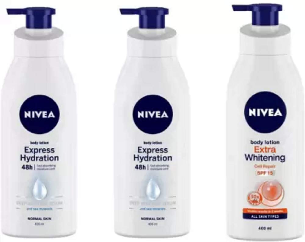 Nivea Express Hydration & Extra Whitening Body Lotion 400 ml (Pack of 3) #74 (1200 ml)