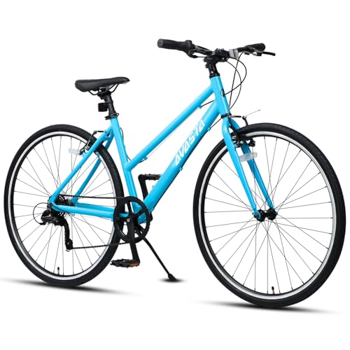 AVASTA Road Bike for Women Female Lightweight Step Through 700C Aluminum Alloy 17 Inch Frame City Commuter Comfort Lady Bicycle, 7-Speed Drivetrain, Color Blue
