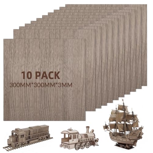 Freyeeti Lot de 10 Contreplaqué, 300x300x3mm Contreplaqué Noyer, Plaques multiplex de qualité supérieure, Planche en Bois Bricolage, pour Modélisme Artisanat en Bois Découpe Laser Pyrogravure