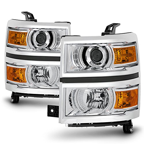 For 2014 2015 Chevy Silverado 1500 Pickup Truck Chrome Clear Porjector Headlight Lamp Assembly Driver + Passenger Side