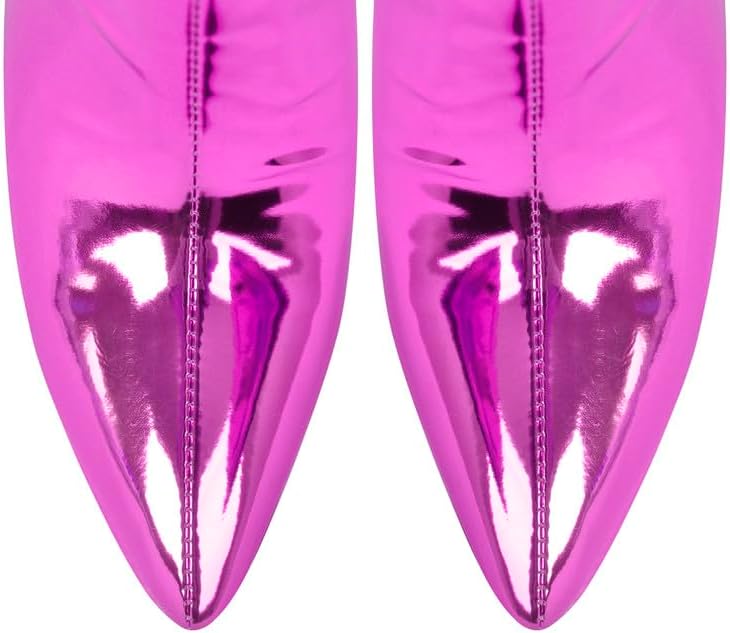 sexytag Women's Over The Knee Metallic Boots Stiletto Heel Pointed Toe Fashion Side Zipper Thigh High Boots