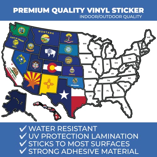 Image of RV State Travel USA Map Vinyl Sticker - Camper Trailer Decals for Window with State Flag - Road Trip Map of America - Waterproof, UV Protection for Window, Door or Wall (Flags)