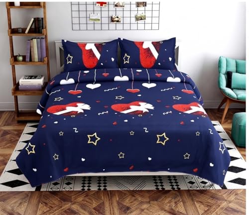 Image of YORIK TM Microfiber Bed Sheet with Pillow Cover, 3D-Printed, 144TC, Soft & Breathable, Double /Single Bed (Blue, Queen)