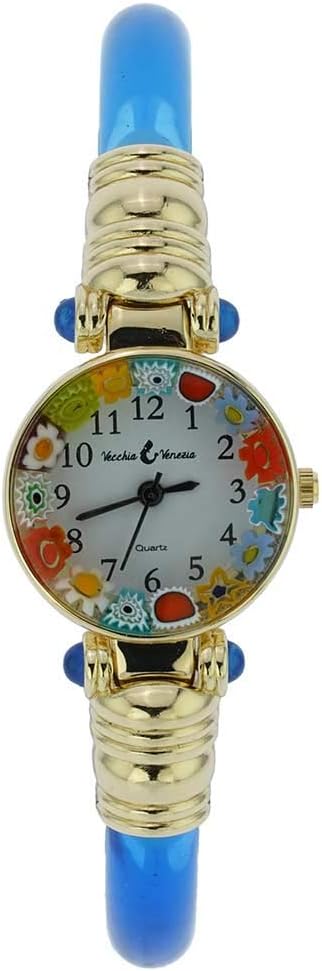 Glass Of Venice Murano Glass Millefiori Bangle Watch - Blue Gold Multicolor