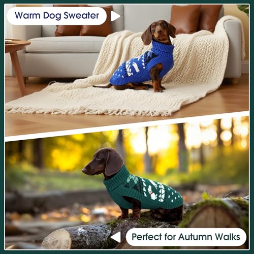 Hjyokuso Dackel Pullover M, Süßer Hundepullover mit Dackelmuster, Rollkragen Strickpullover für kleine Hunde, Weicher Winter Hundemantel, Weihnachten & Geburtstag Grün
