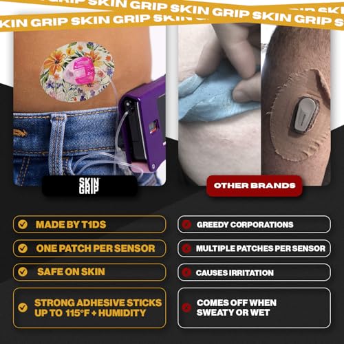 Image of Skin Grip Universal Adhesive Patches for CGM and Insulin Pumps (10-Pack), 0.8-Inch Hole, Waterproof & Sweatproof for 10-14 Days, Pre-Cut Adhesive Tape, Continuous Glucose Monitor Protection, Floral