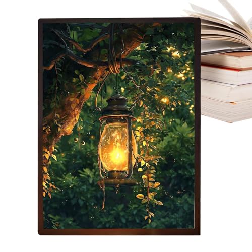 Pintura con luz LED Nuyhgtr con 3 cuadros iluminados de colores y lámpara de pared regulable