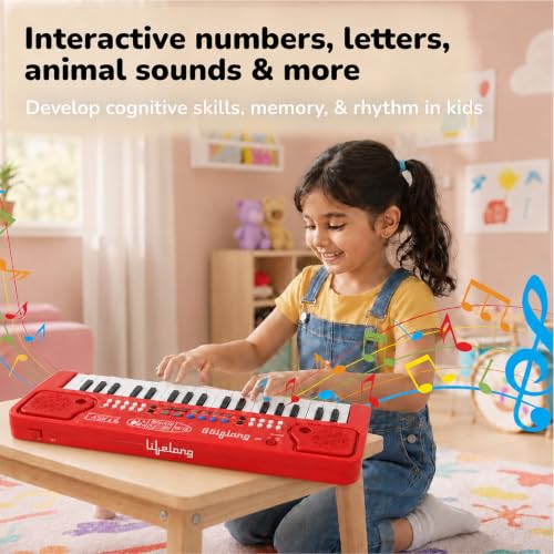 Image of Lifelong Wireless Rechargeable Piano Keyboard for Baby & Kids with Mic, Single Speaker, Portable Keyboard Piano, Type C Charging, Long Battery Life Musical Keyboard Gift for 2-8 Yrs (LLCKMP02)