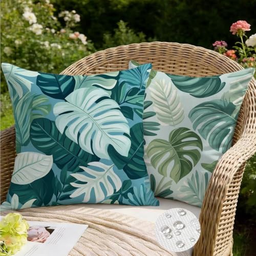 Housses coussin extérieur imperméable bleu lin imprimé double face de qualité - 3