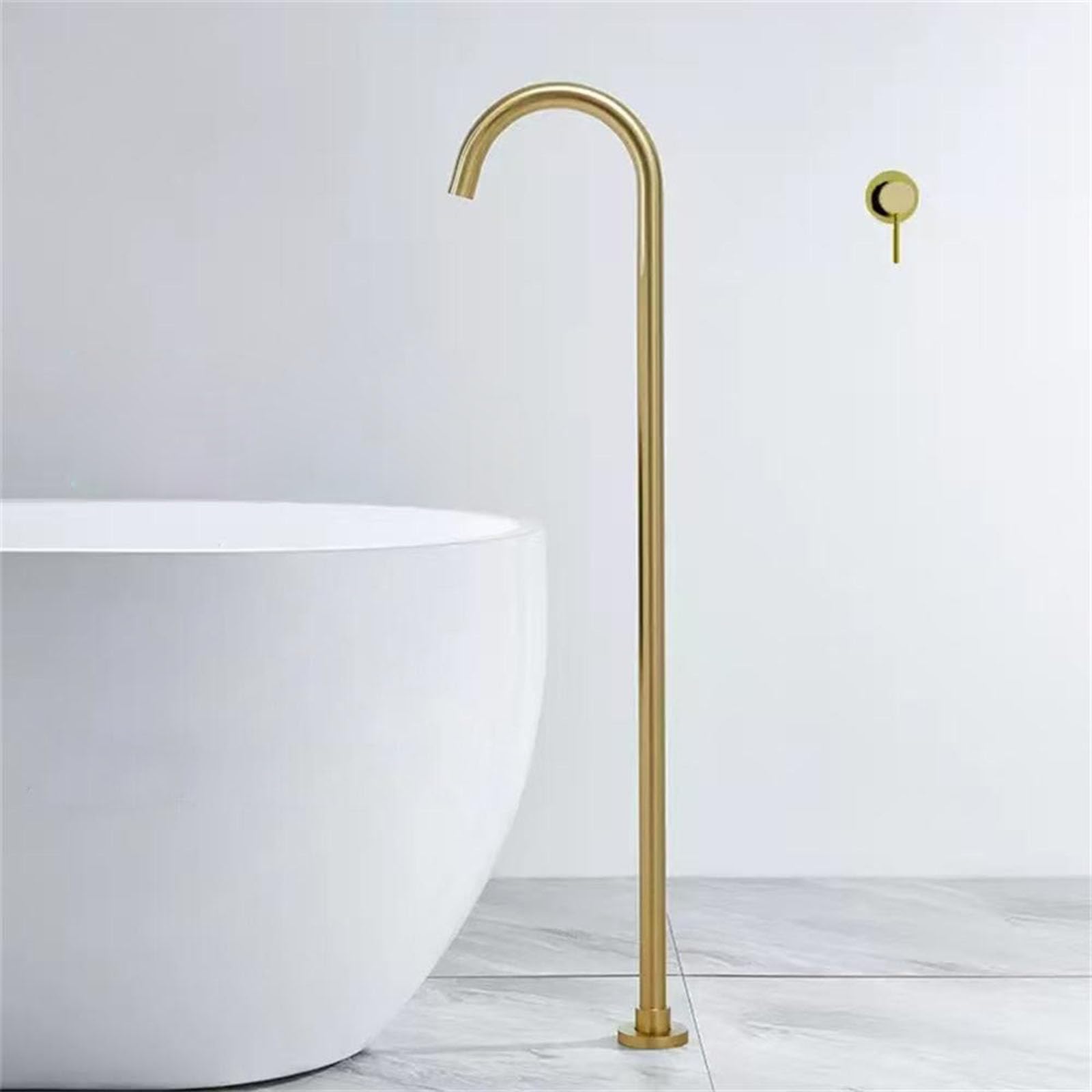 Xdsmb Brushed Gold Freestanding Bath Taps Floor Mounted Gooseneck Concealed Tap For Free Standing Bath,